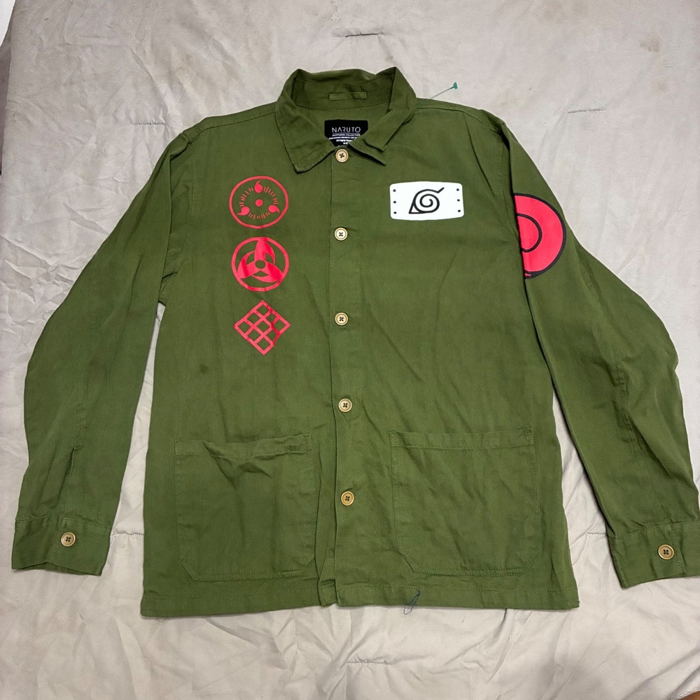 Naruto Shippuden Collection Olive Green Chore Jacket Anime Graphic Mens Large